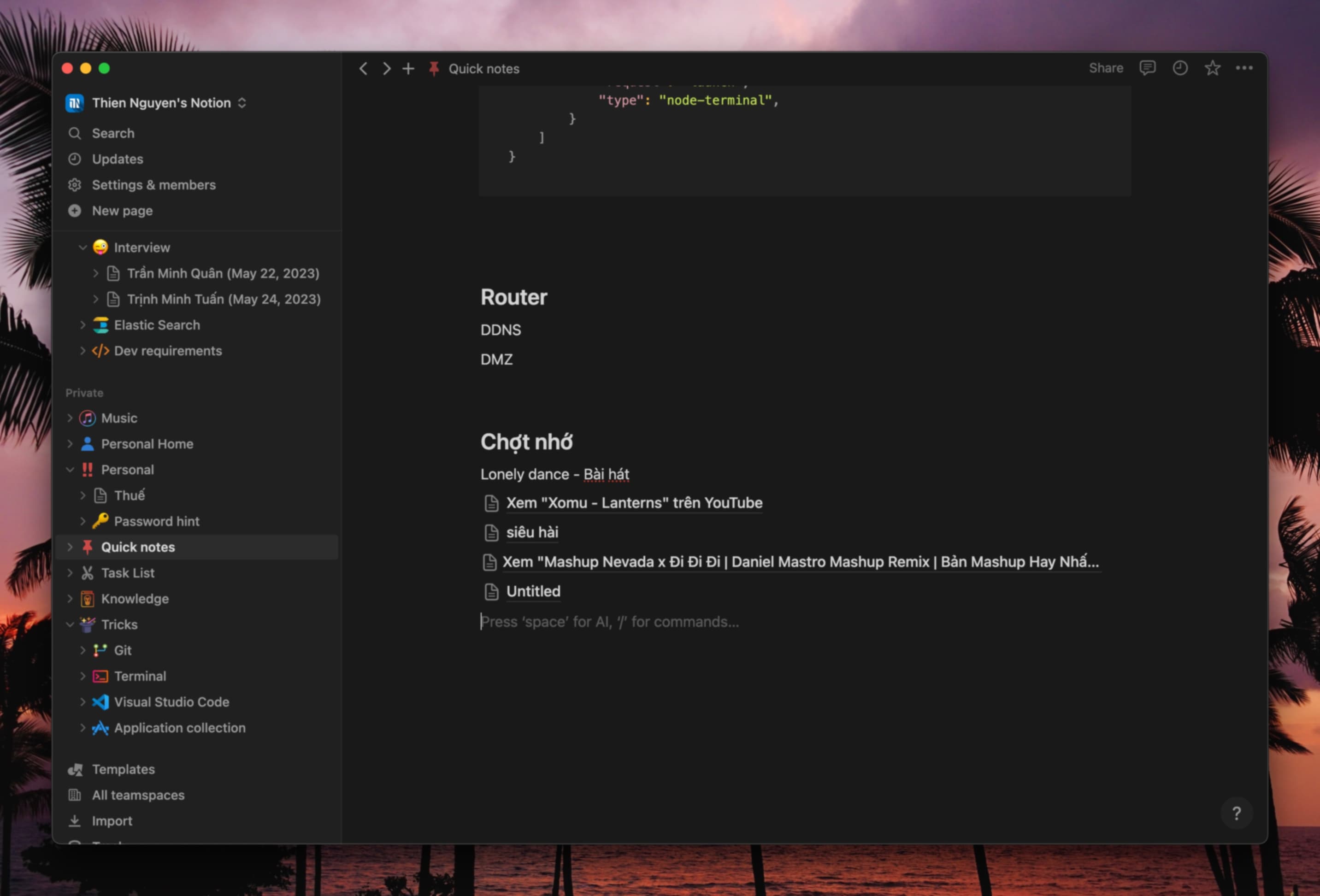 Giao diện Notion thân thiện, dễ sử dụng và hỗ darkmode cho anh em dev chúng mình